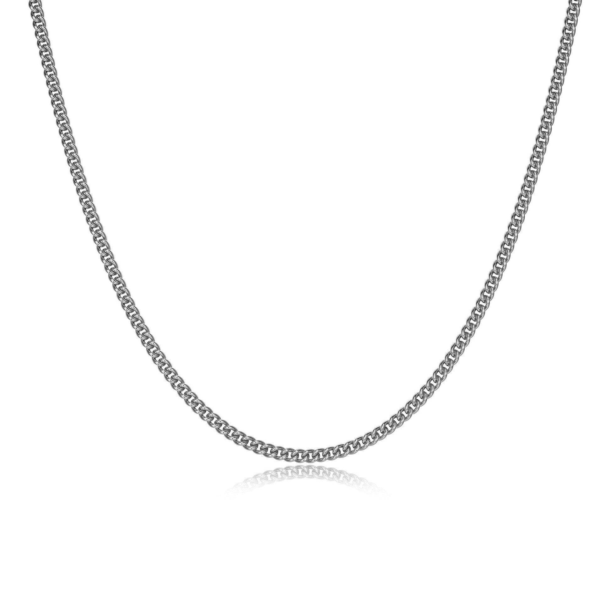 Italian Chain Rhodium Plated Curb Necklace - 20" - UN3520 | ethos
