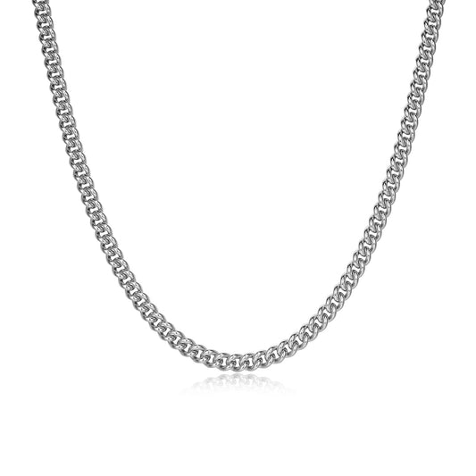 Italian Chain Rhodium Plated Curb Chain Necklace - 24" - UN3624 | ethos