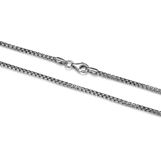 Italian Chain Rhodium Plated Round Box Chain Necklace - 22" - UN3922R | ethos