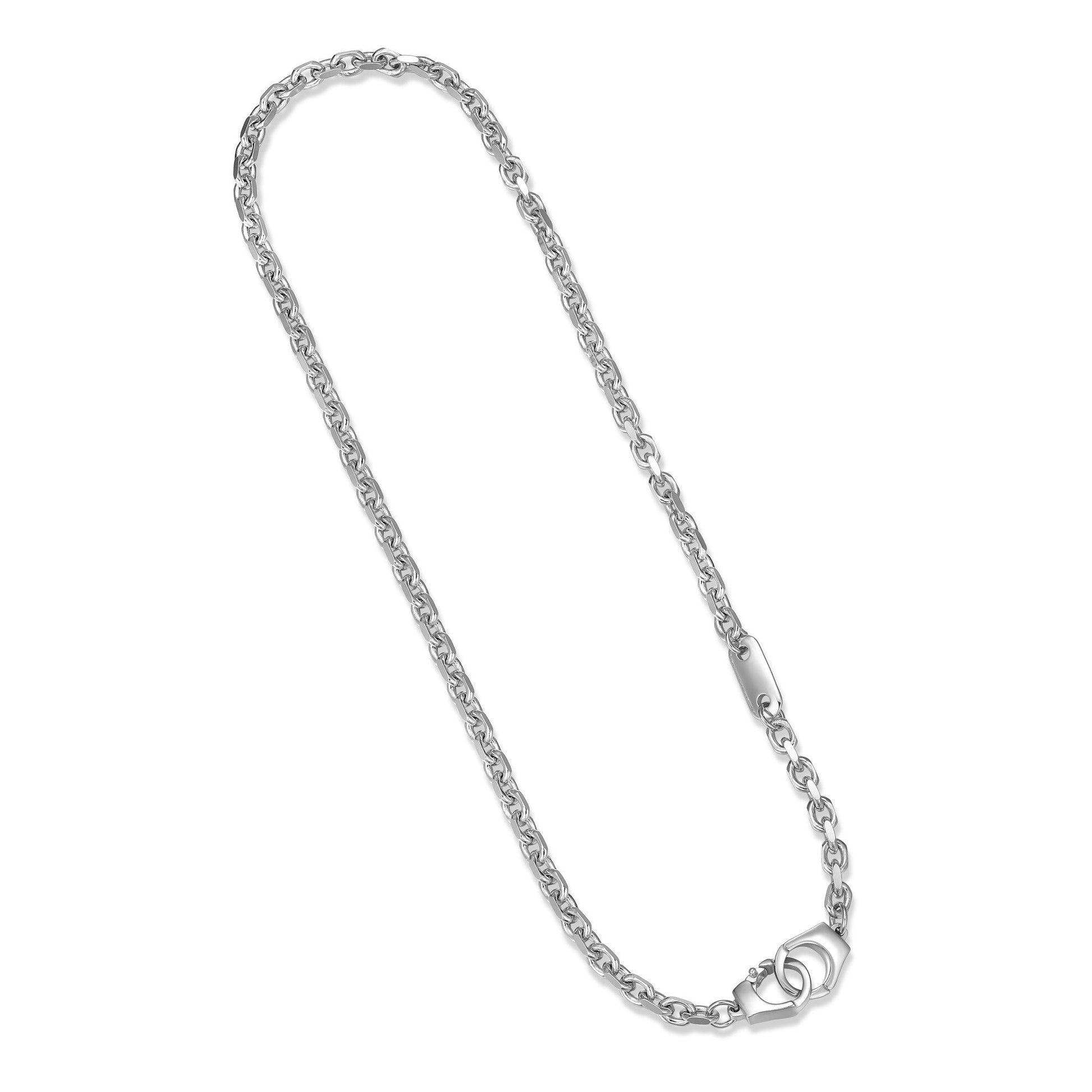 Italian Chain Rhodium Plated Cable Chain Necklace with Handcuff Clasp - 18" - UN41 | ethos