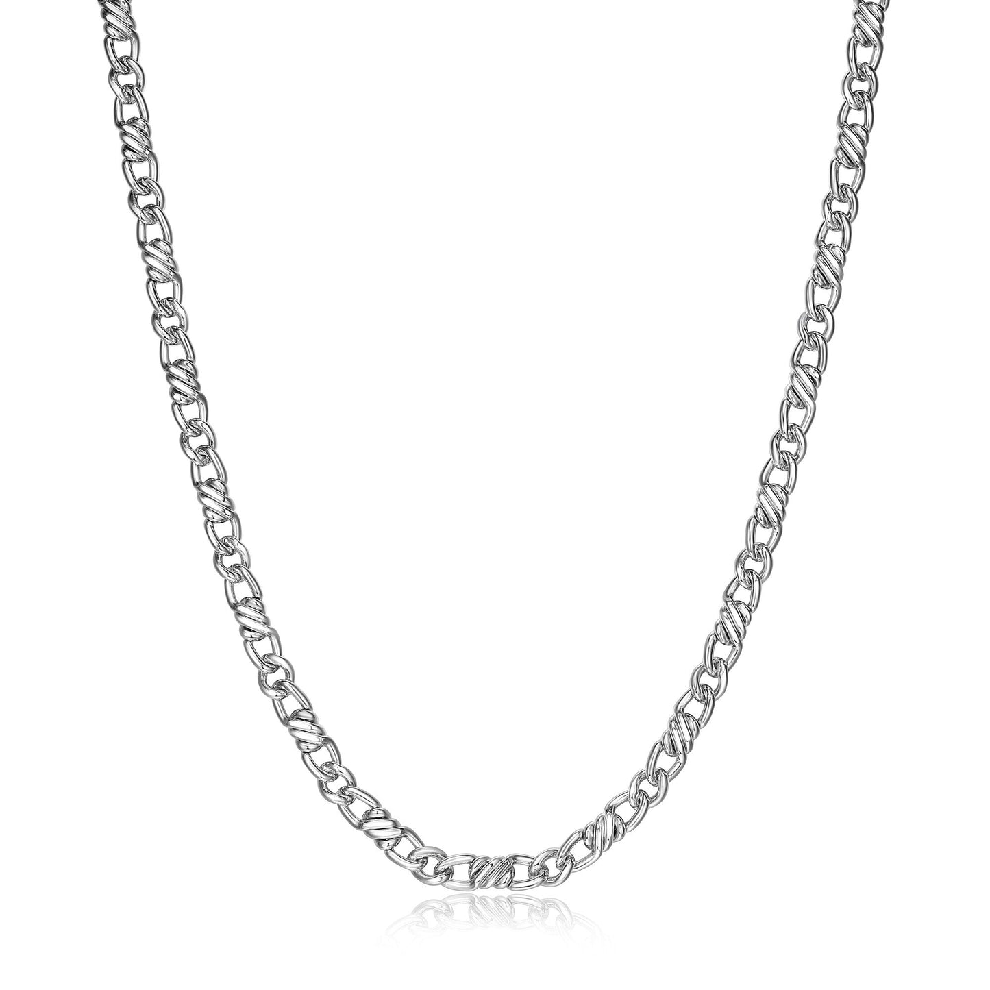 Italian Flat Curb Chain Necklace Rhodium-Plated Sterling Silver - 22" | ethos