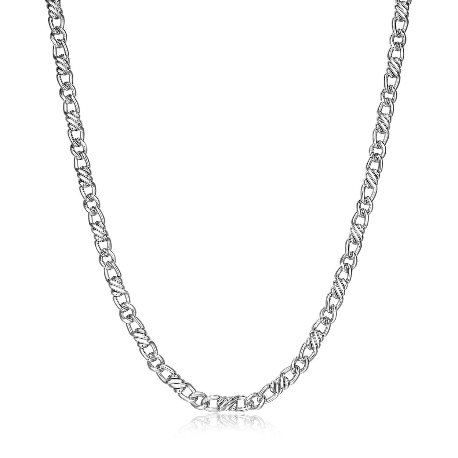 Italian Flat Curb Chain Necklace Rhodium-Plated Sterling Silver - 22" | ethos