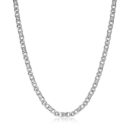 Italian Flat Curb Chain Necklace Rhodium-Plated Sterling Silver - 22" | ethos
