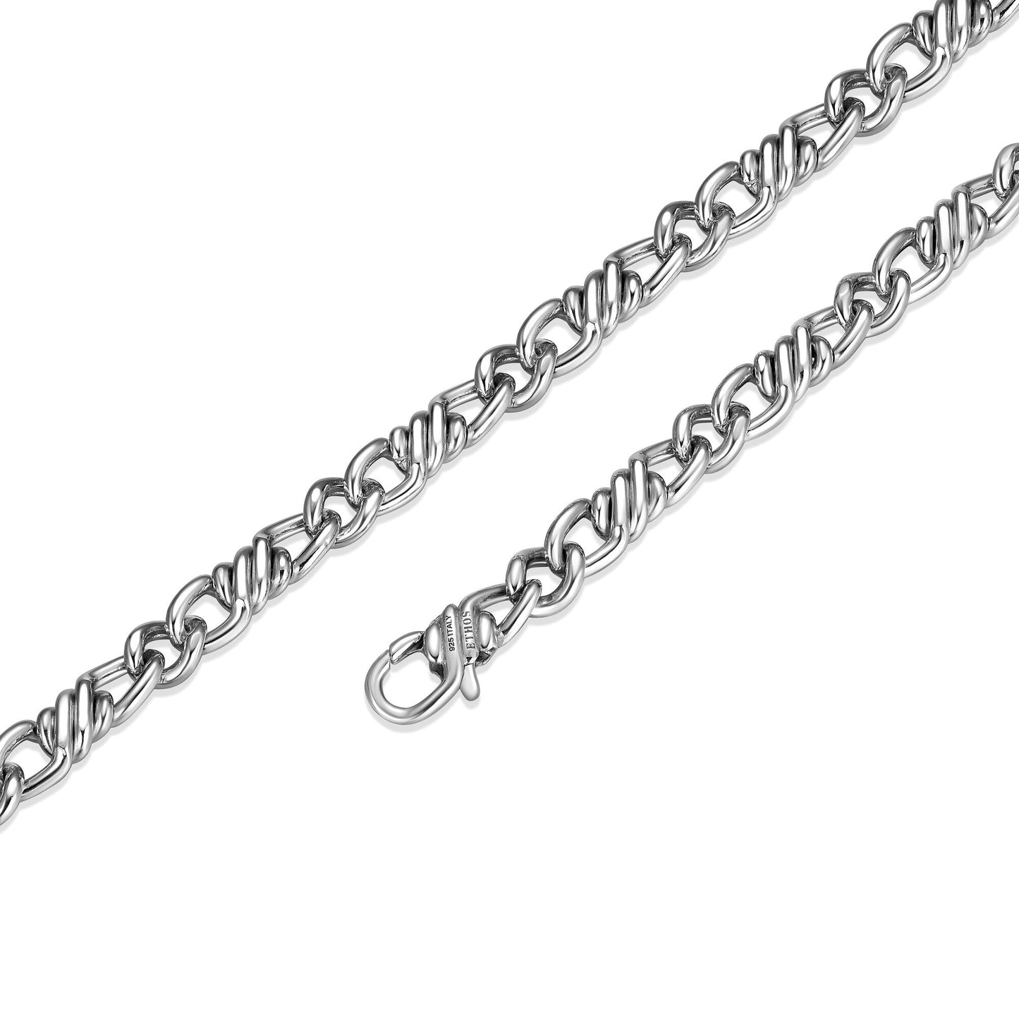 Italian Flat Curb Chain Necklace Rhodium-Plated Sterling Silver - 22" | ethos