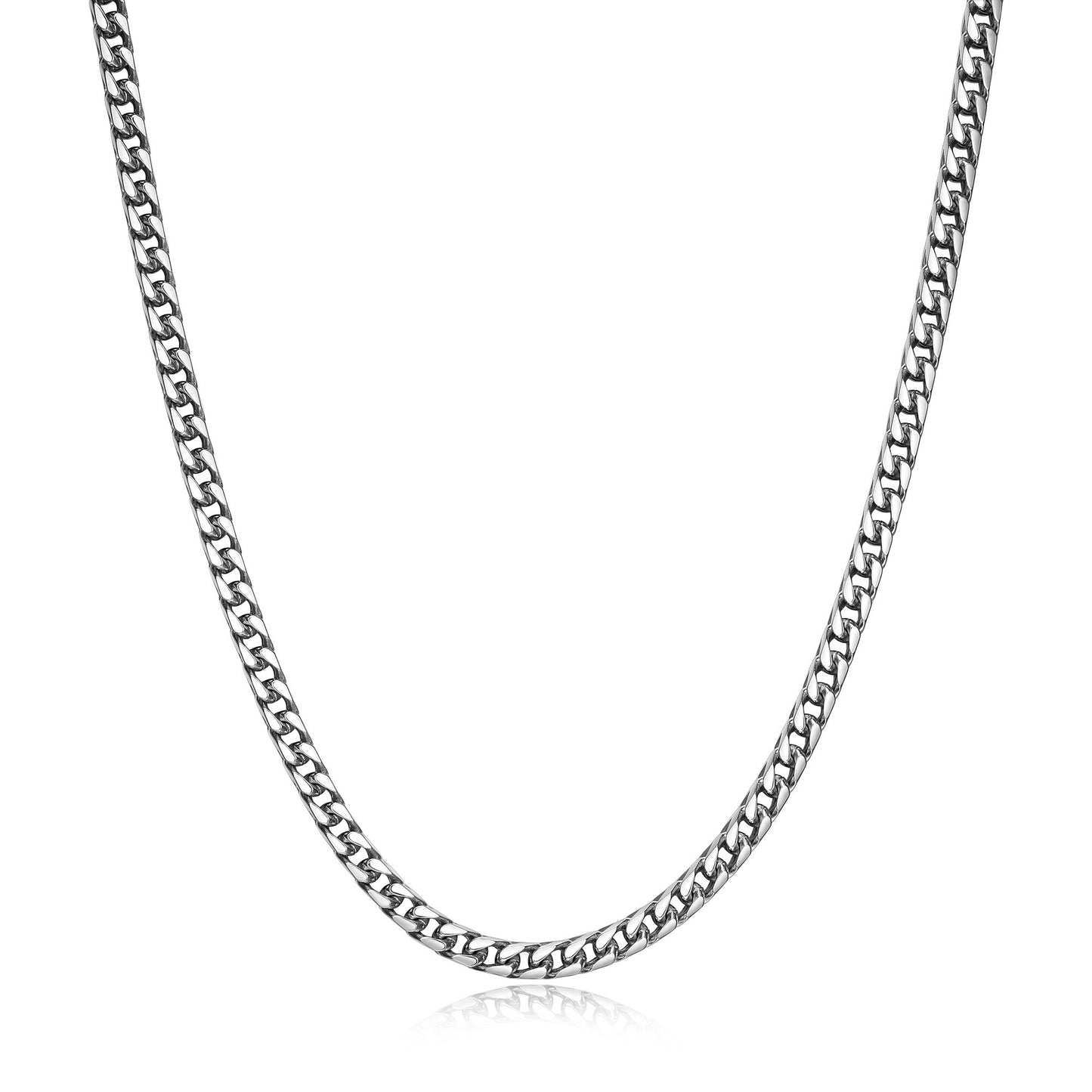 Italian Chain Rhodium Plated 4-Side Franco Chain Necklace - 24" - UN0002L | ethos