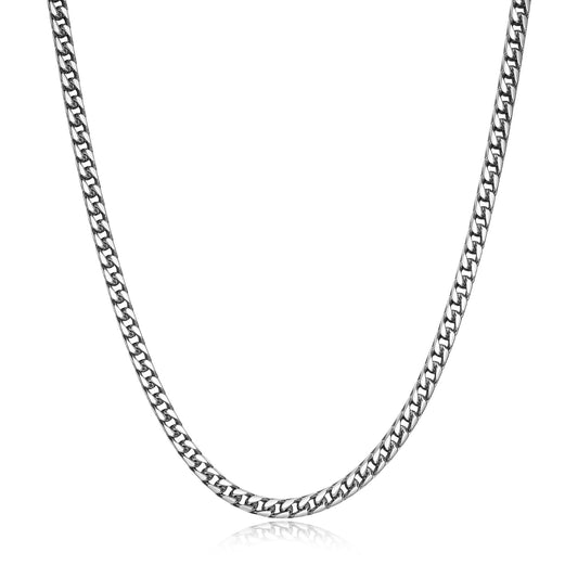 Italian Chain Rhodium Plated 4-Side Franco Chain Necklace - 24" - UN0002L | ethos