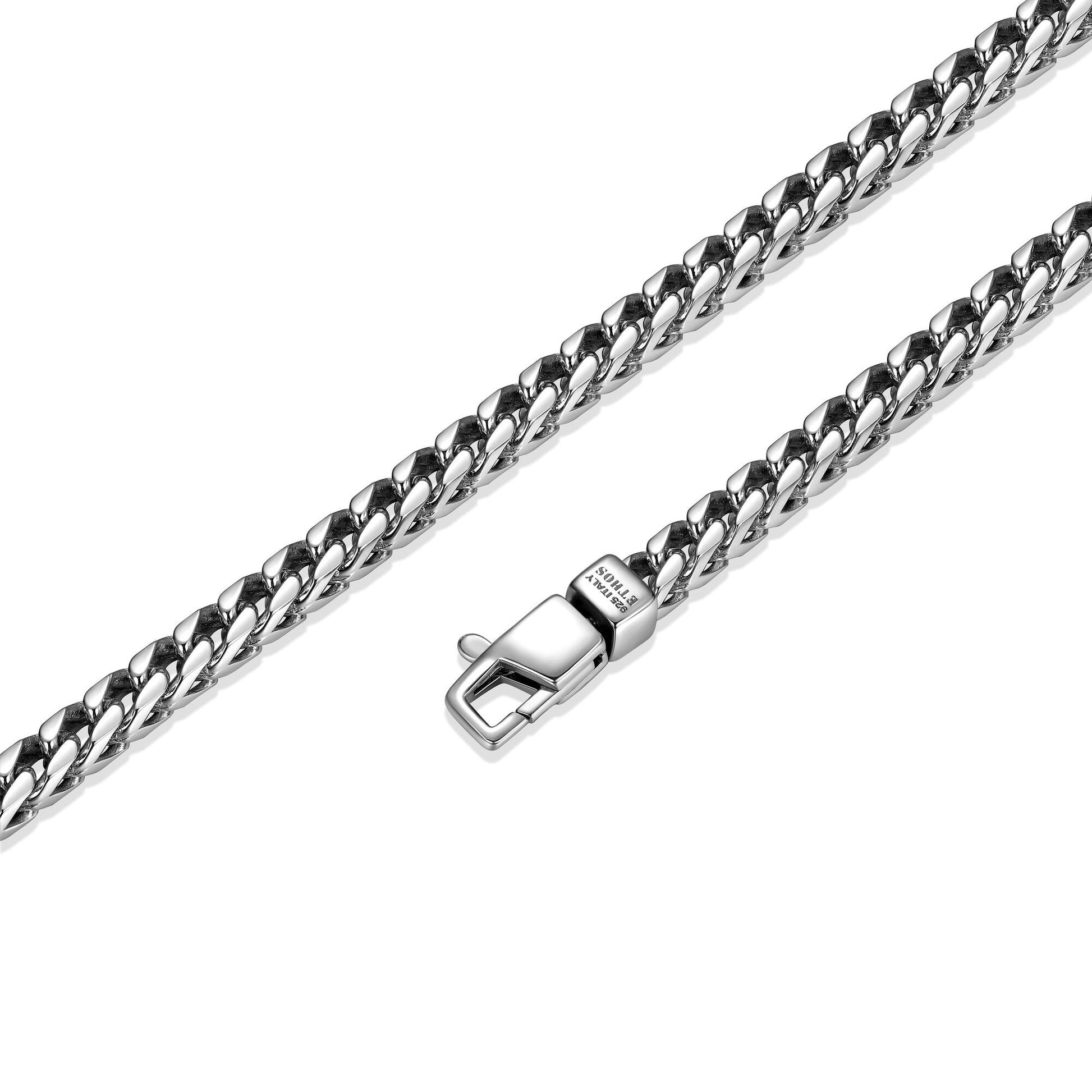 Italian Chain Rhodium Plated 4-Side Franco Chain Necklace - 24" - UN0002L | ethos