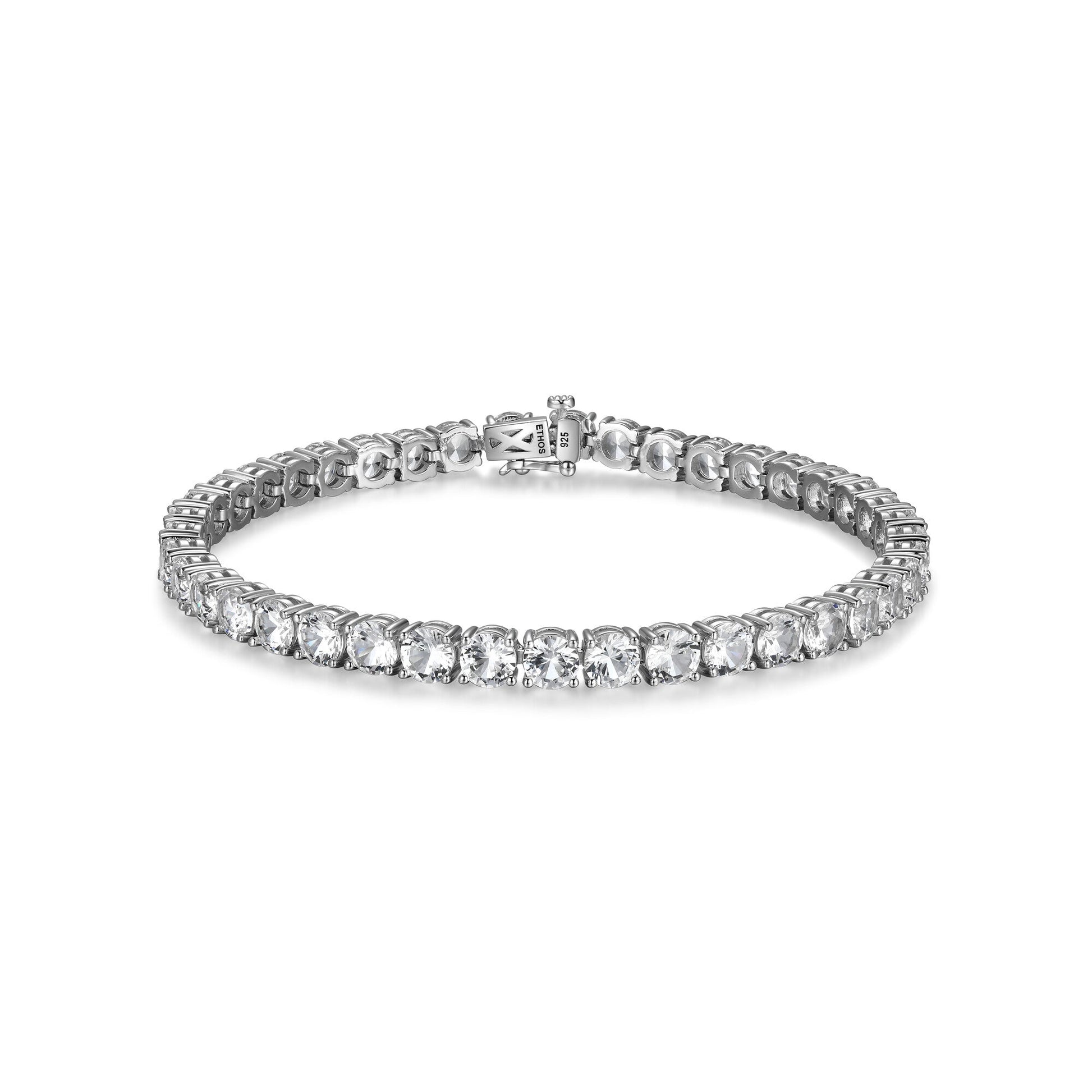 Basic Rhodium Plated Sterling Silver and Created White Sapphire Bracelet - UB24W | ethos