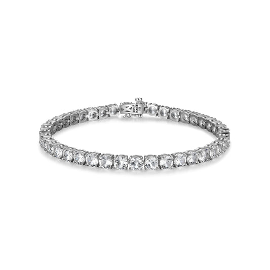 Basic Rhodium Plated Sterling Silver and Created White Sapphire Bracelet - UB24W | ethos