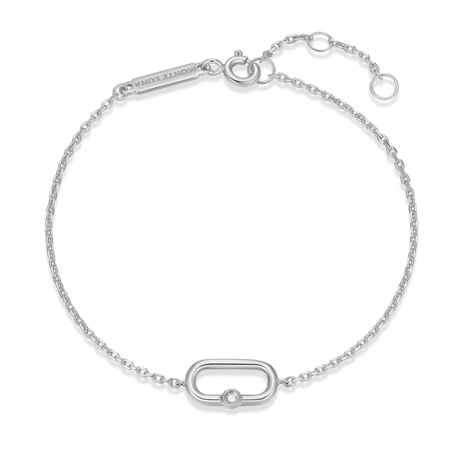Mini Paperclip Pendant & Lab-Created Diamond Accent Bracelet in Rhodium-Plated Sterling Silver | M by Monte Luna