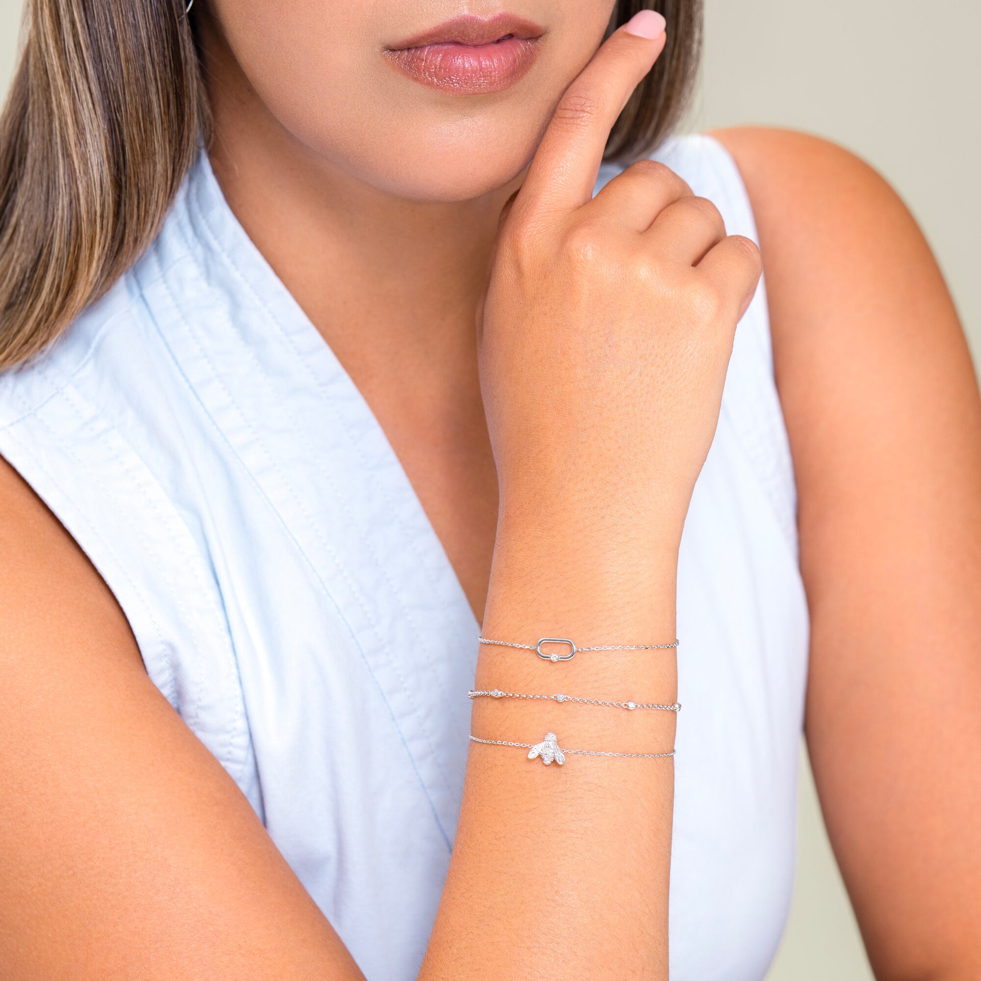Mini Paperclip Pendant & Lab-Created Diamond Accent Bracelet in Rhodium-Plated Sterling Silver | M by Monte Luna