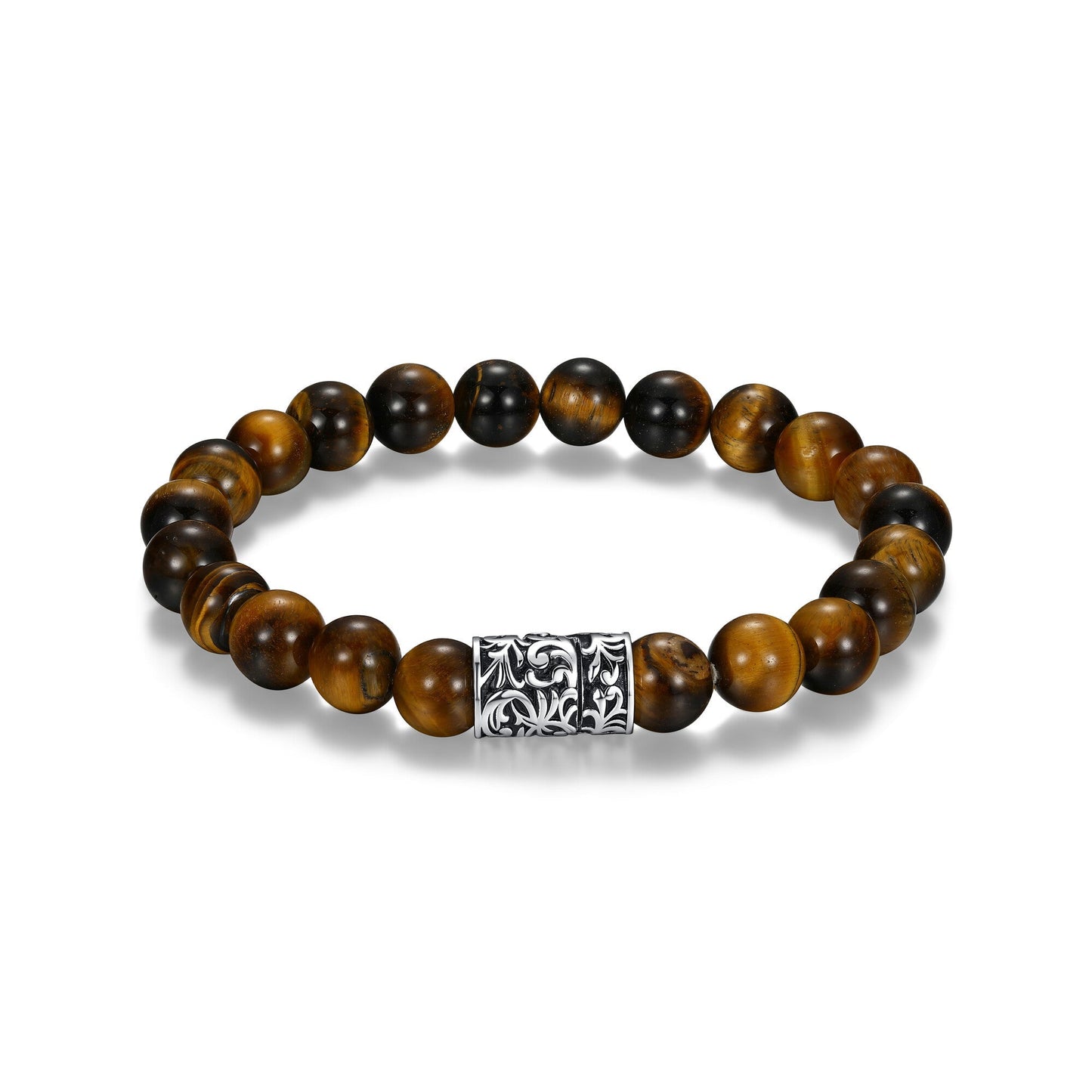 Chisel Rhodium Plated Sterling Silver and Tiger Eye Bracelet - UB04T | ethos