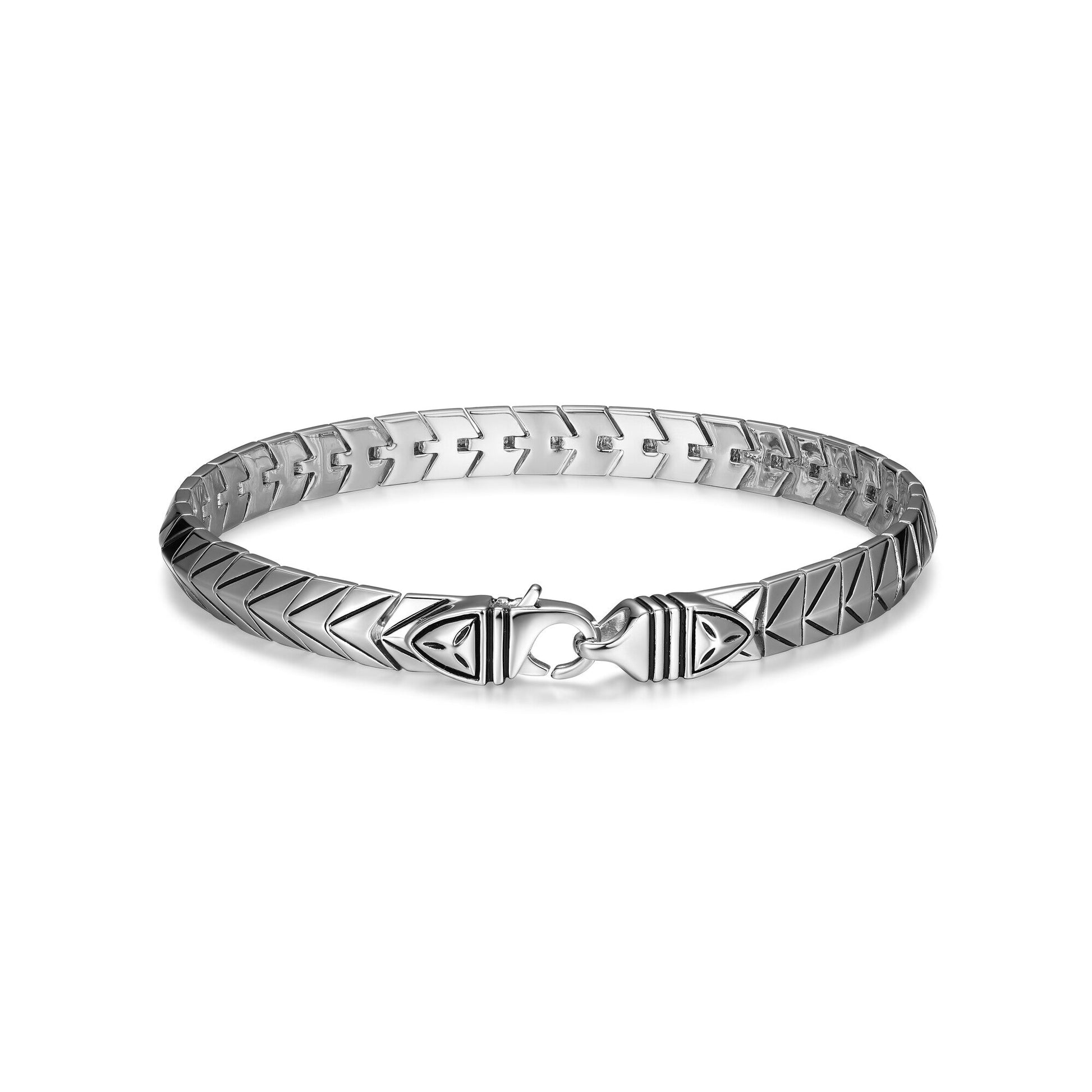 Chevron Rhodium Plated Sterling Silver Arrowhead Link Bracelet - UB08 | ethos