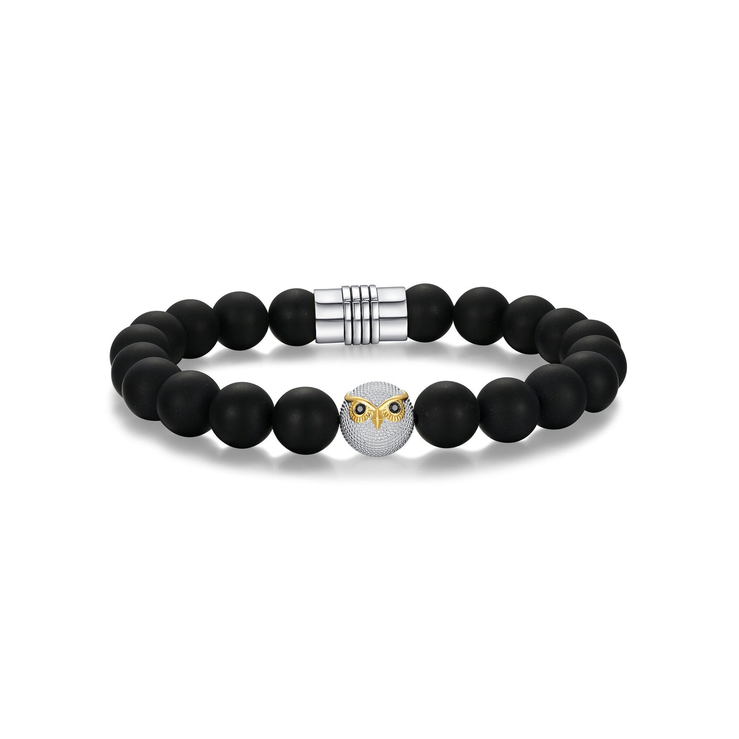 Strata Owl Rhodium Plated Black Agate Bracelet - 8.75" - UB43 | ethos