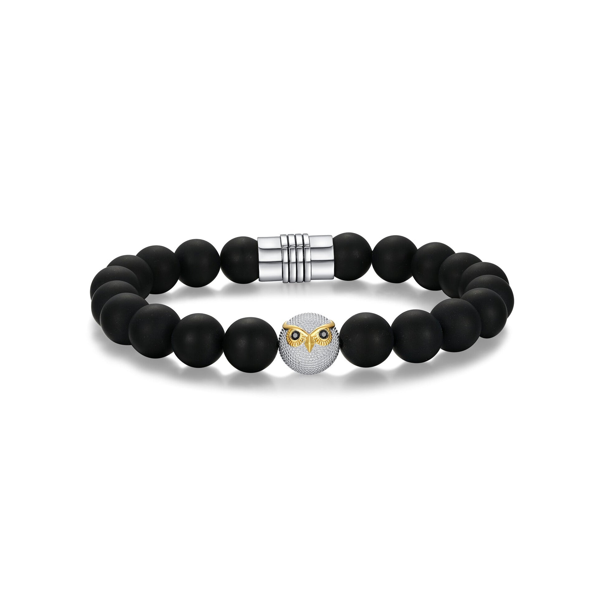 Strata Owl Rhodium Plated Black Agate Bracelet - 8.75" - UB43 | ethos