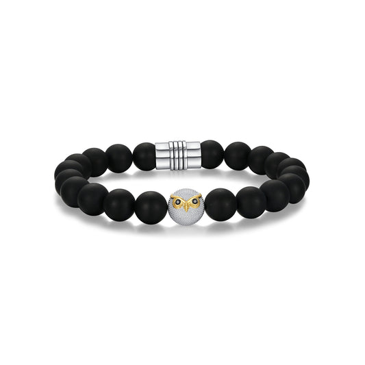 Strata Owl Rhodium Plated Black Agate Bracelet - 8.75" - UB43 | ethos
