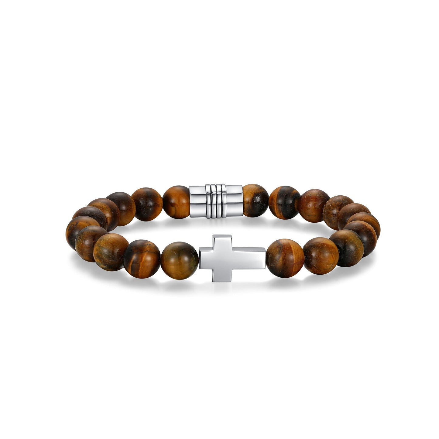 Strata Cross Matte Genuine Tiger Eye Beaded Bracelet - 8.75" | ethos