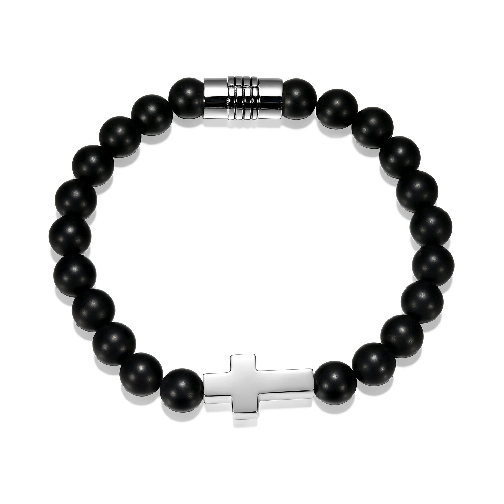Strata Cross Matte Genuine Black Agate Beaded Bracelet - 7.25" | ethos