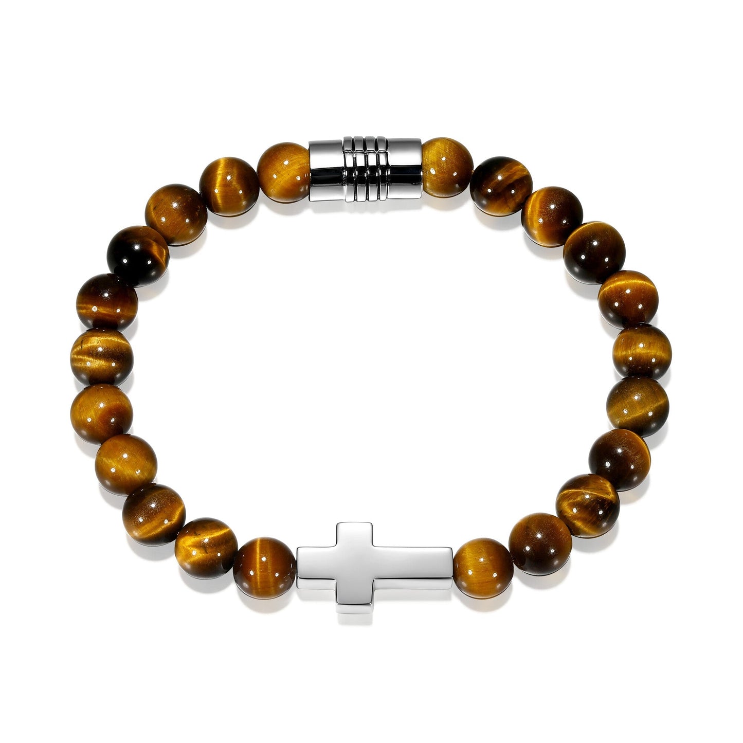 Strata Cross Genuine Tiger Eye Beaded Bracelet - 7.25" | ethos
