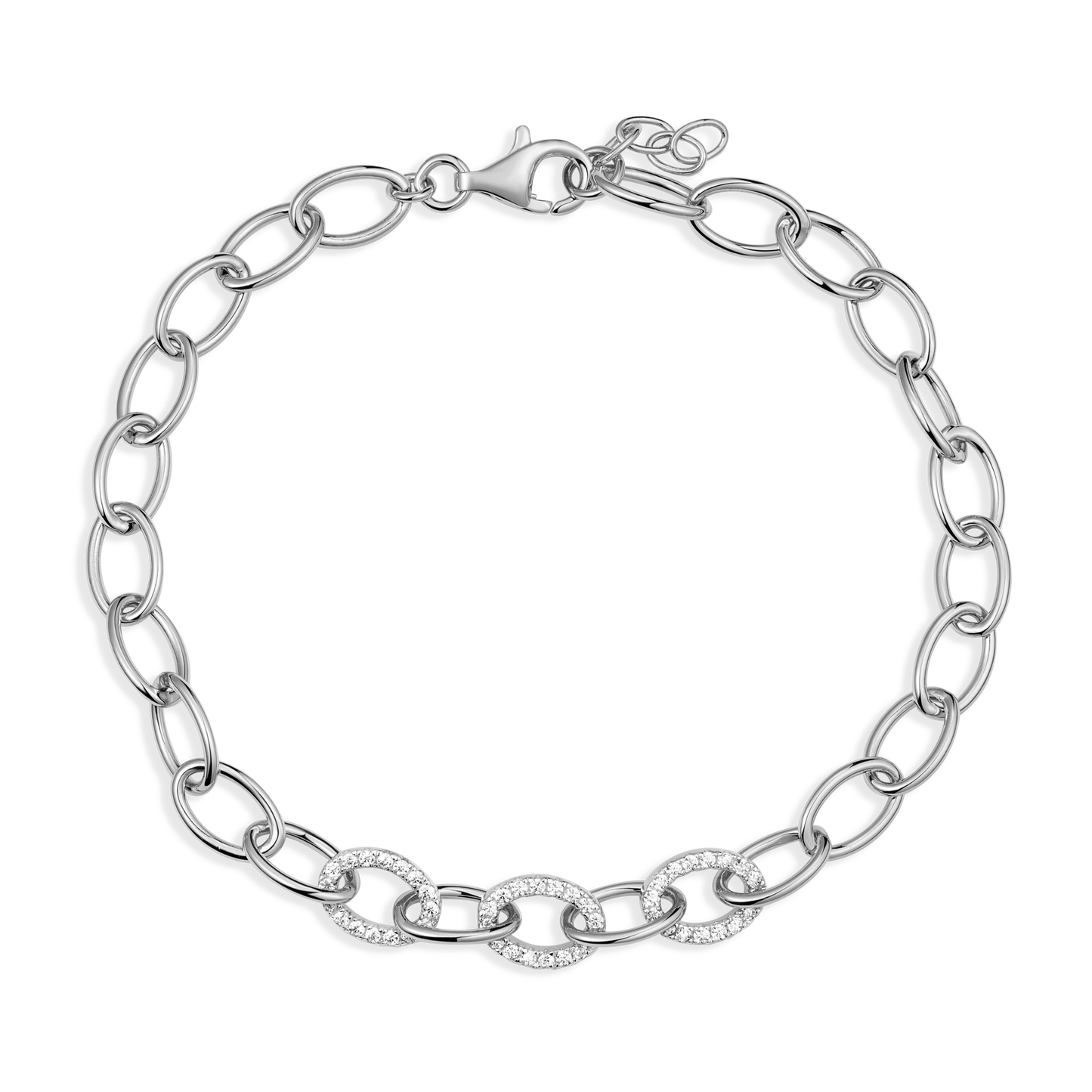 Pave Oval Link Bracelet in Rhodium-Plated Sterling Silver | M by Monte Luna
