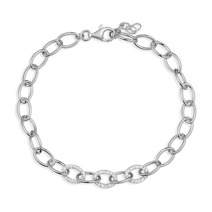 Pave Oval Link Bracelet in Rhodium-Plated Sterling Silver | M by Monte Luna