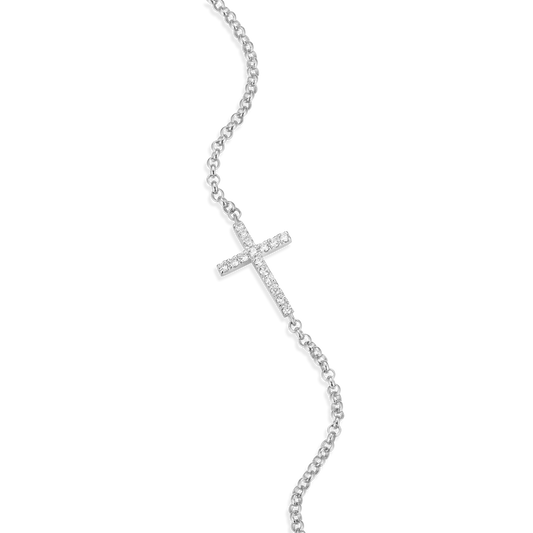 Cross Pendant Bolo Bracelet in Rhodium-Plated Sterling Silver | M by Monte Luna