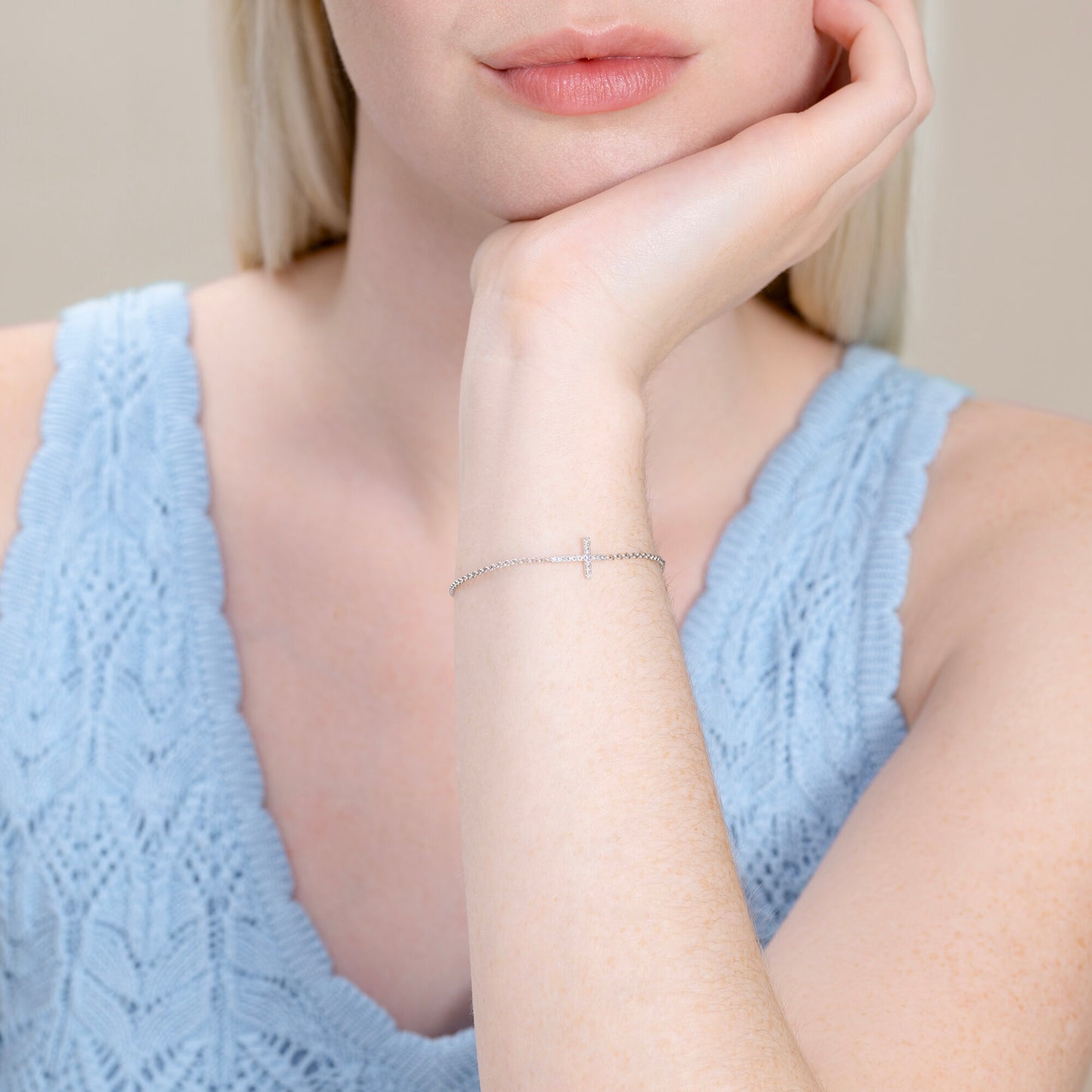 Cross Pendant Bolo Bracelet in Rhodium-Plated Sterling Silver | M by Monte Luna