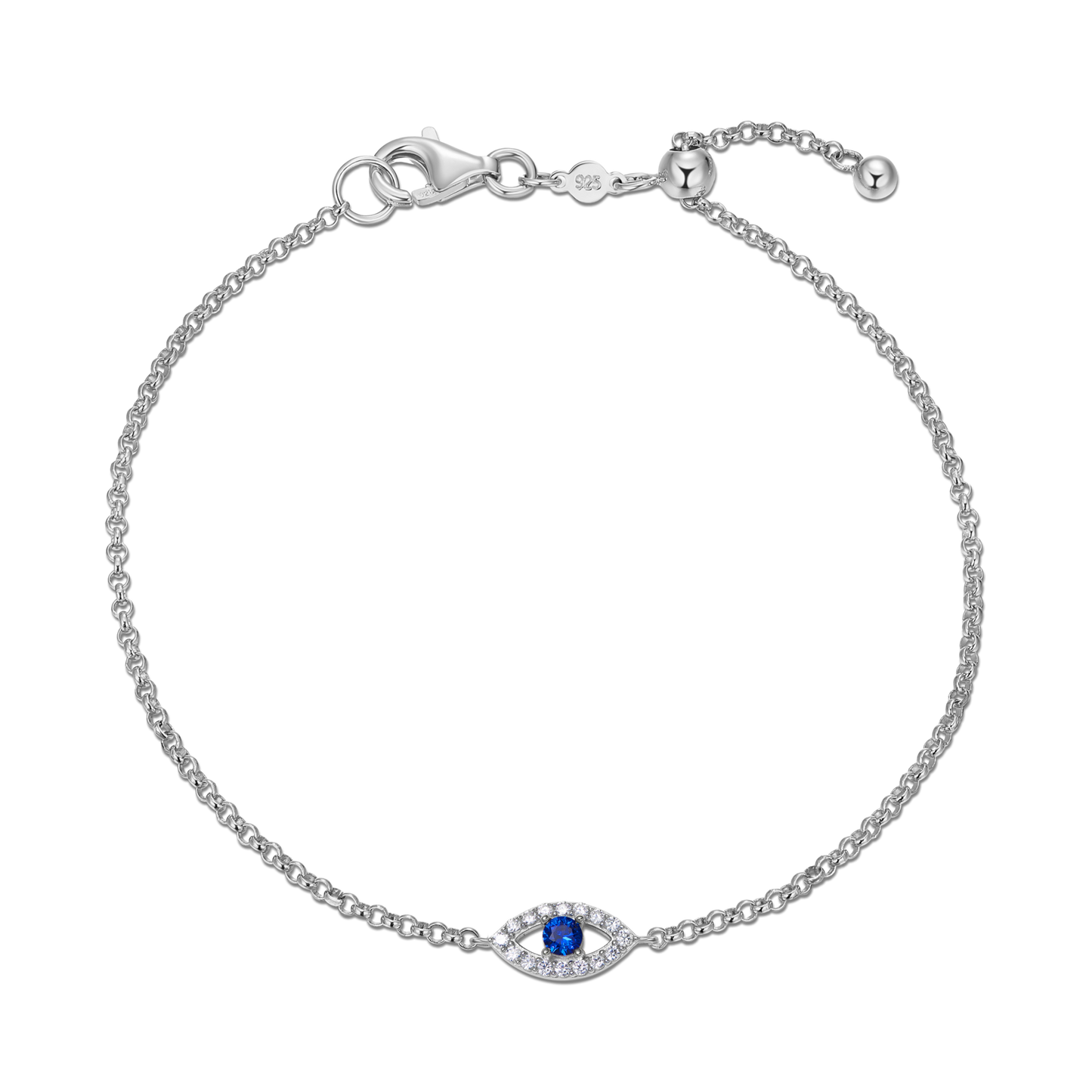 Evil Eye Bolo Bracelet in Rhodium-Plated Sterling Silver | M by Monte Luna