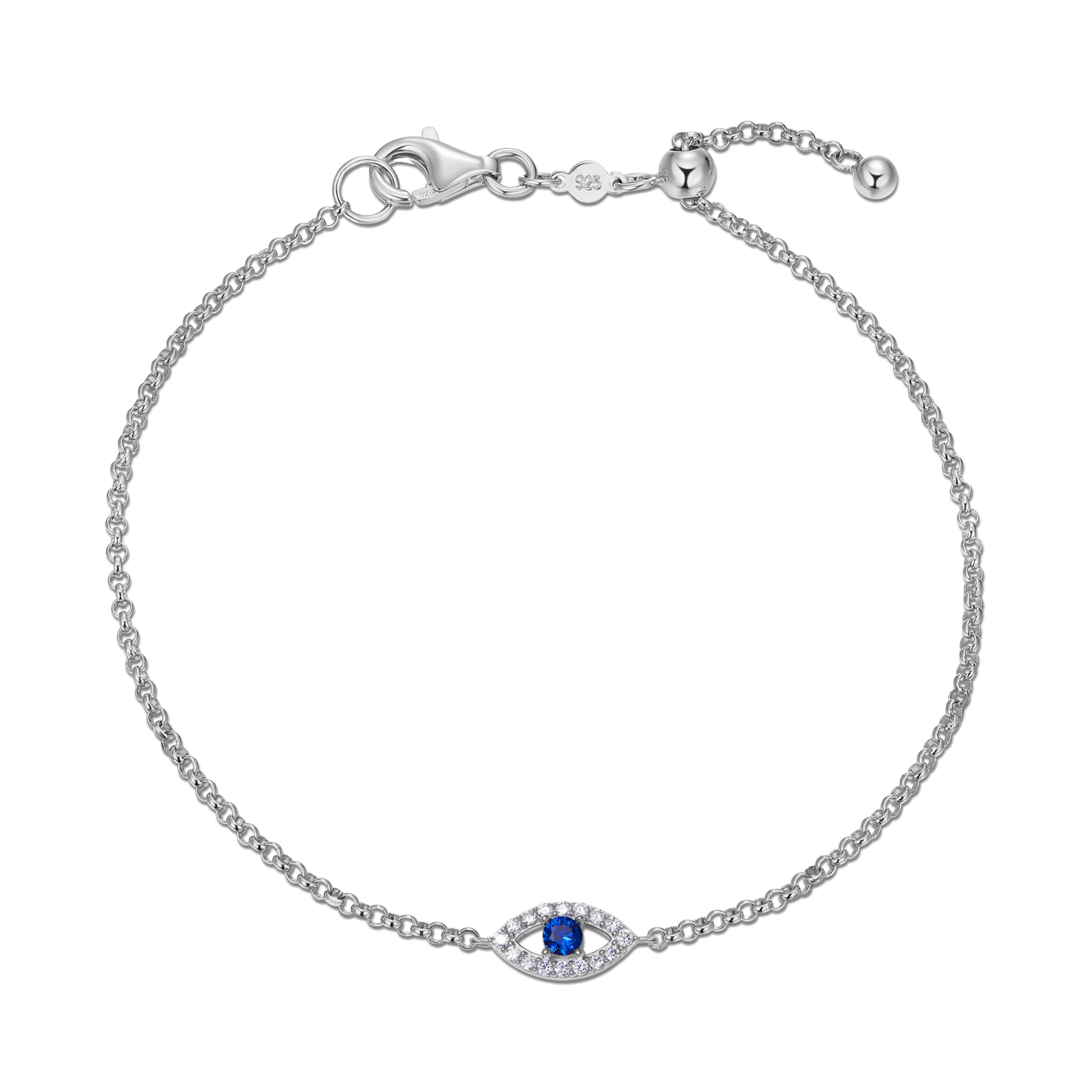 Evil Eye Bolo Bracelet in Rhodium-Plated Sterling Silver | M by Monte Luna