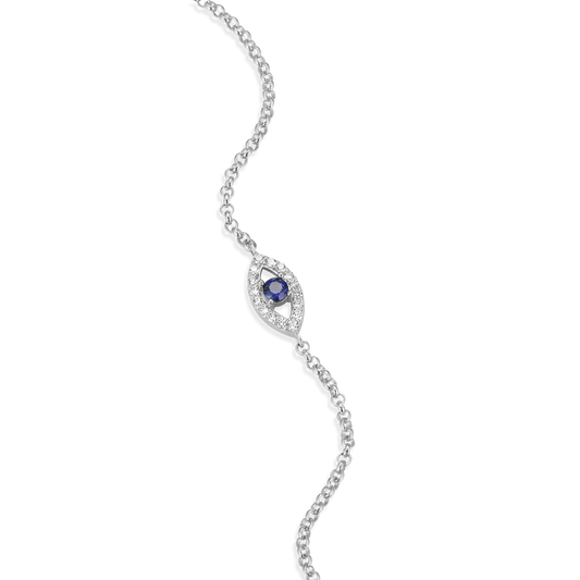 Evil Eye Bolo Bracelet in Rhodium-Plated Sterling Silver | M by Monte Luna