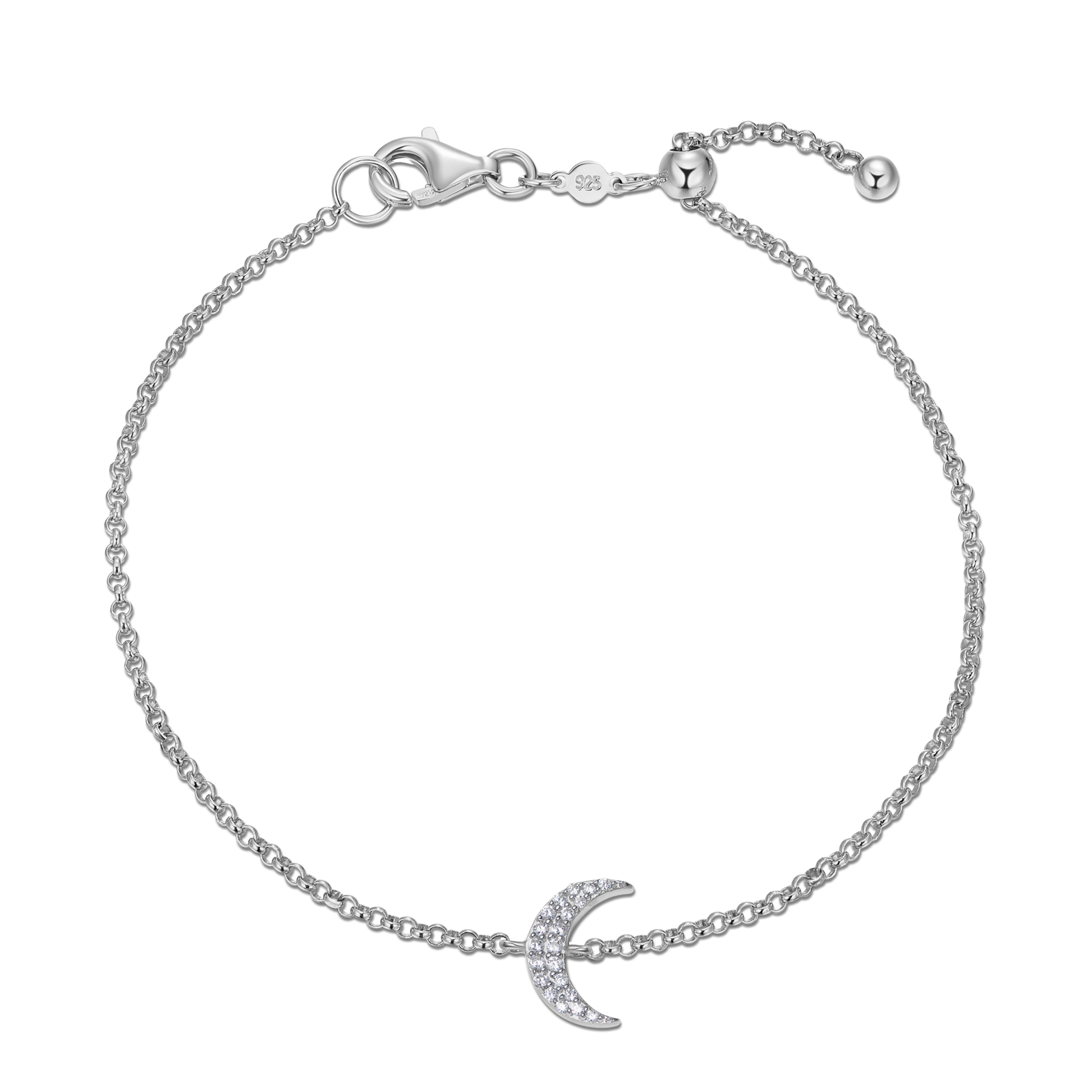 Crescent Bolo Bracelet in Rhodium-Plated Sterling Silver | M by Monte Luna