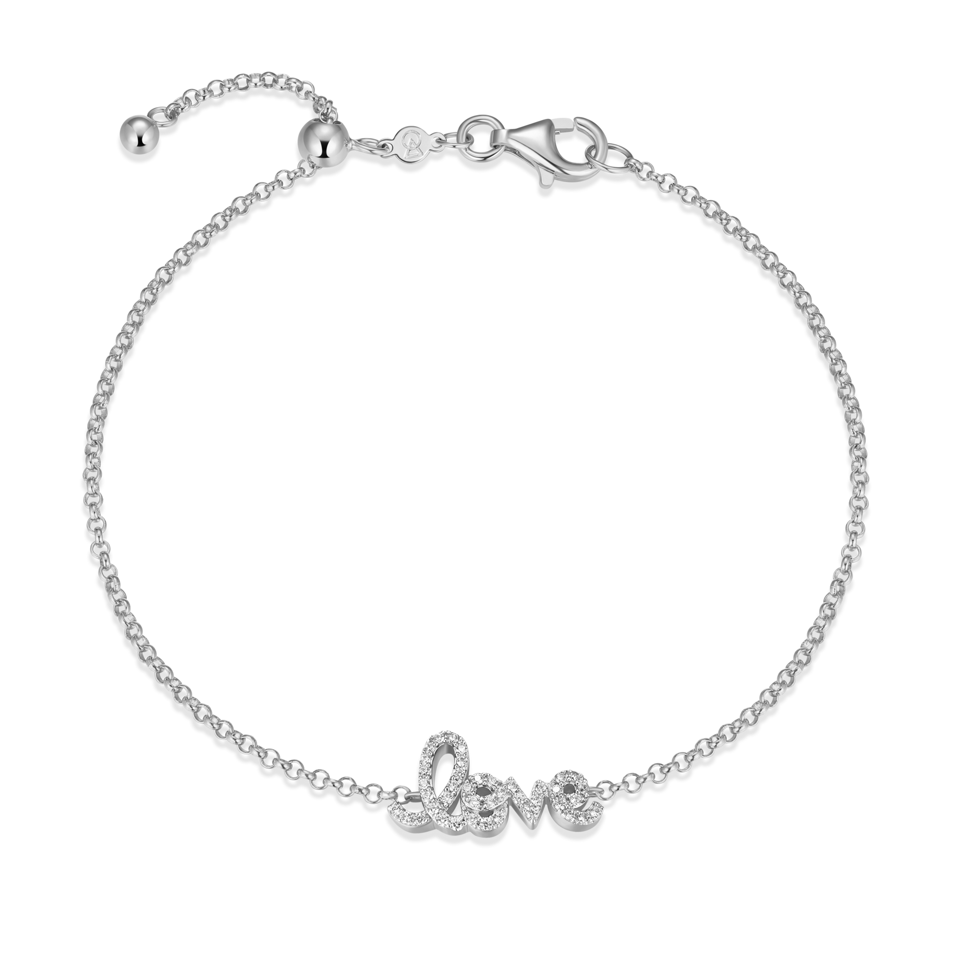 Love Pendant Bolo Bracelet in Rhodium-Plated Sterling Silver | M by Monte Luna