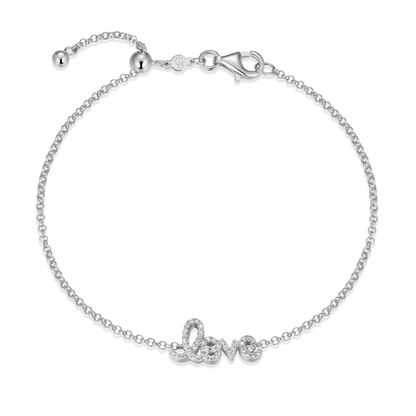 Love Pendant Bolo Bracelet in Rhodium-Plated Sterling Silver | M by Monte Luna
