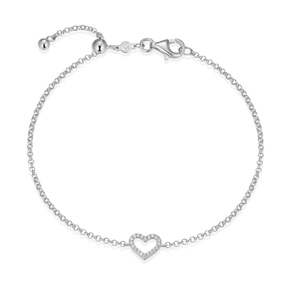 Open Heart Bolo Bracelet in Rhodium-Plated Sterling Silver | M by Monte Luna