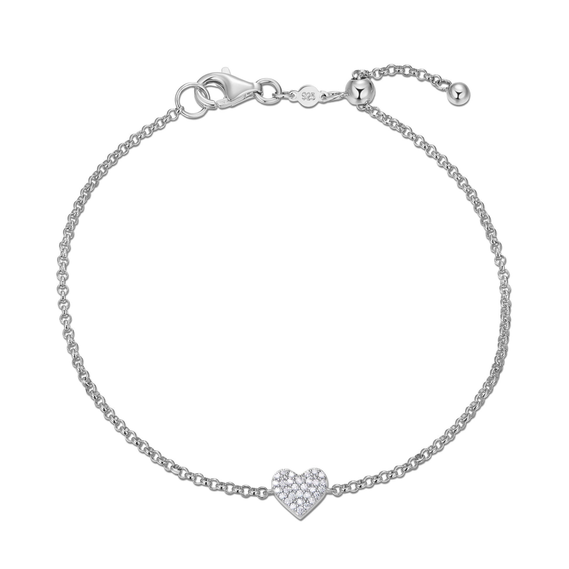 Pave Heart Pendant Bolo Bracelet in Rhodium-Plated Sterling Silver | M by Monte Luna