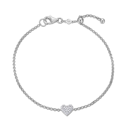 Pave Heart Pendant Bolo Bracelet in Rhodium-Plated Sterling Silver | M by Monte Luna