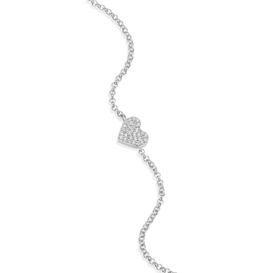 Pave Heart Pendant Bolo Bracelet in Rhodium-Plated Sterling Silver | M by Monte Luna