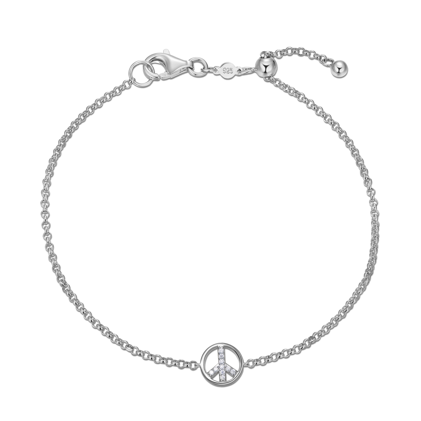 Peace Bolo Bracelet in Rhodium-Plated Sterling Silver | M by Monte Luna