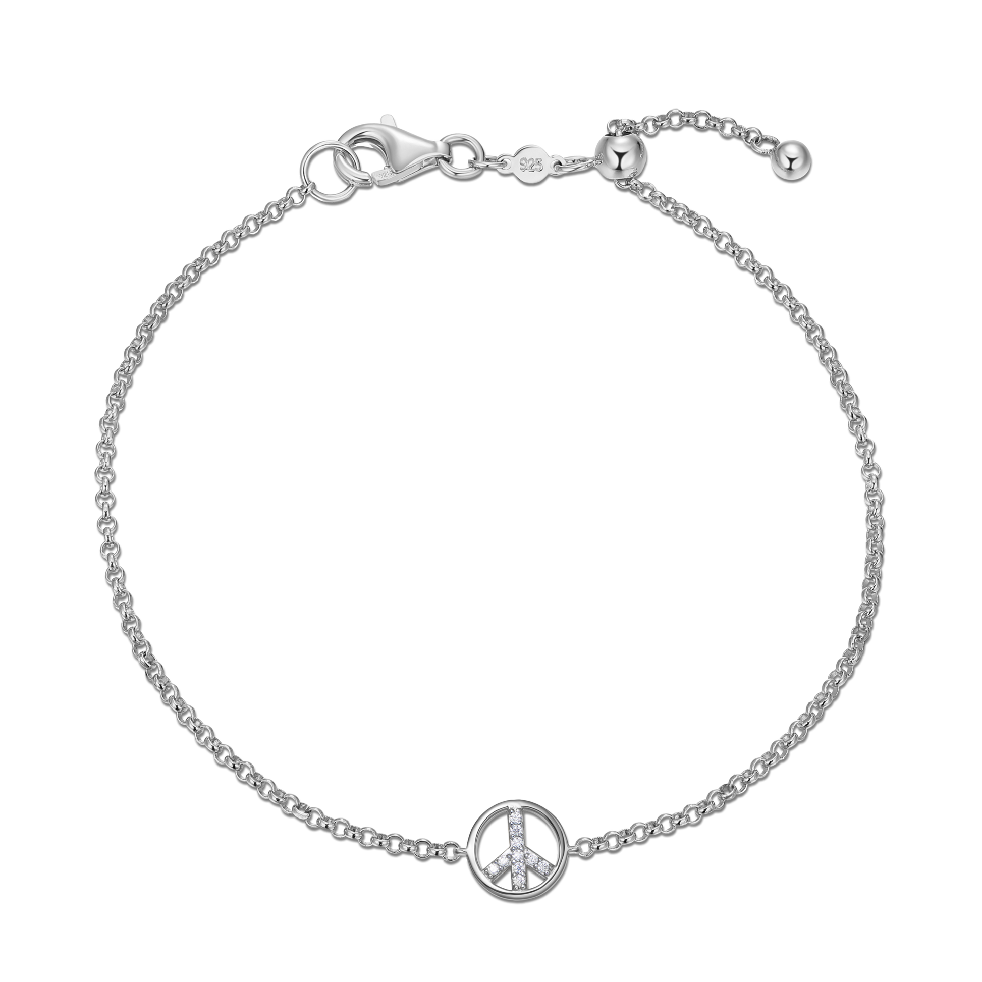 Peace Bolo Bracelet in Rhodium-Plated Sterling Silver | M by Monte Luna