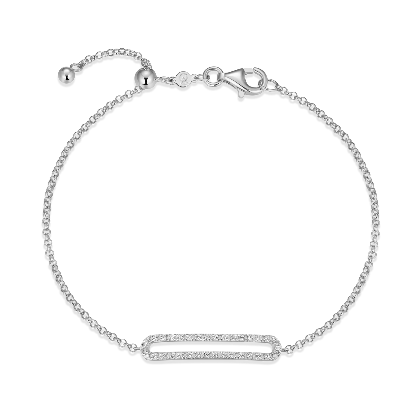 Pave Paperclip Pendant Bolo Bracelet in Rhodium-Plated Sterling Silver | M by Monte Luna