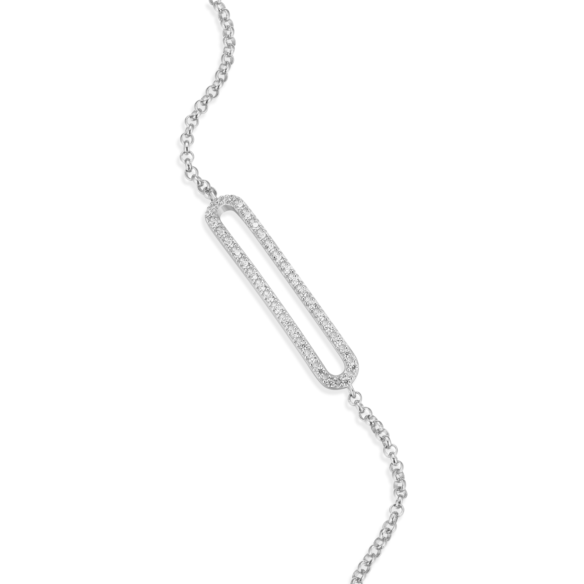 Pave Paperclip Pendant Bolo Bracelet in Rhodium-Plated Sterling Silver | M by Monte Luna