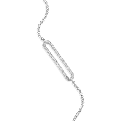 Pave Paperclip Pendant Bolo Bracelet in Rhodium-Plated Sterling Silver | M by Monte Luna