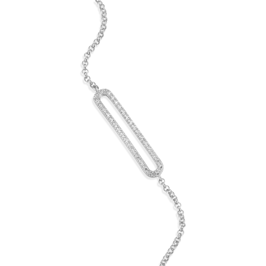 Pave Paperclip Pendant Bolo Bracelet in Rhodium-Plated Sterling Silver | M by Monte Luna