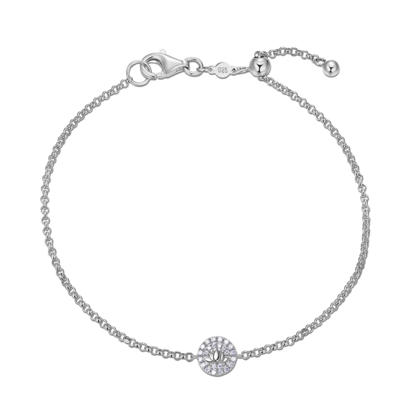 Lotus Tag Bolo Bracelet in Rhodium-Plated Sterling Silver | M by Monte Luna