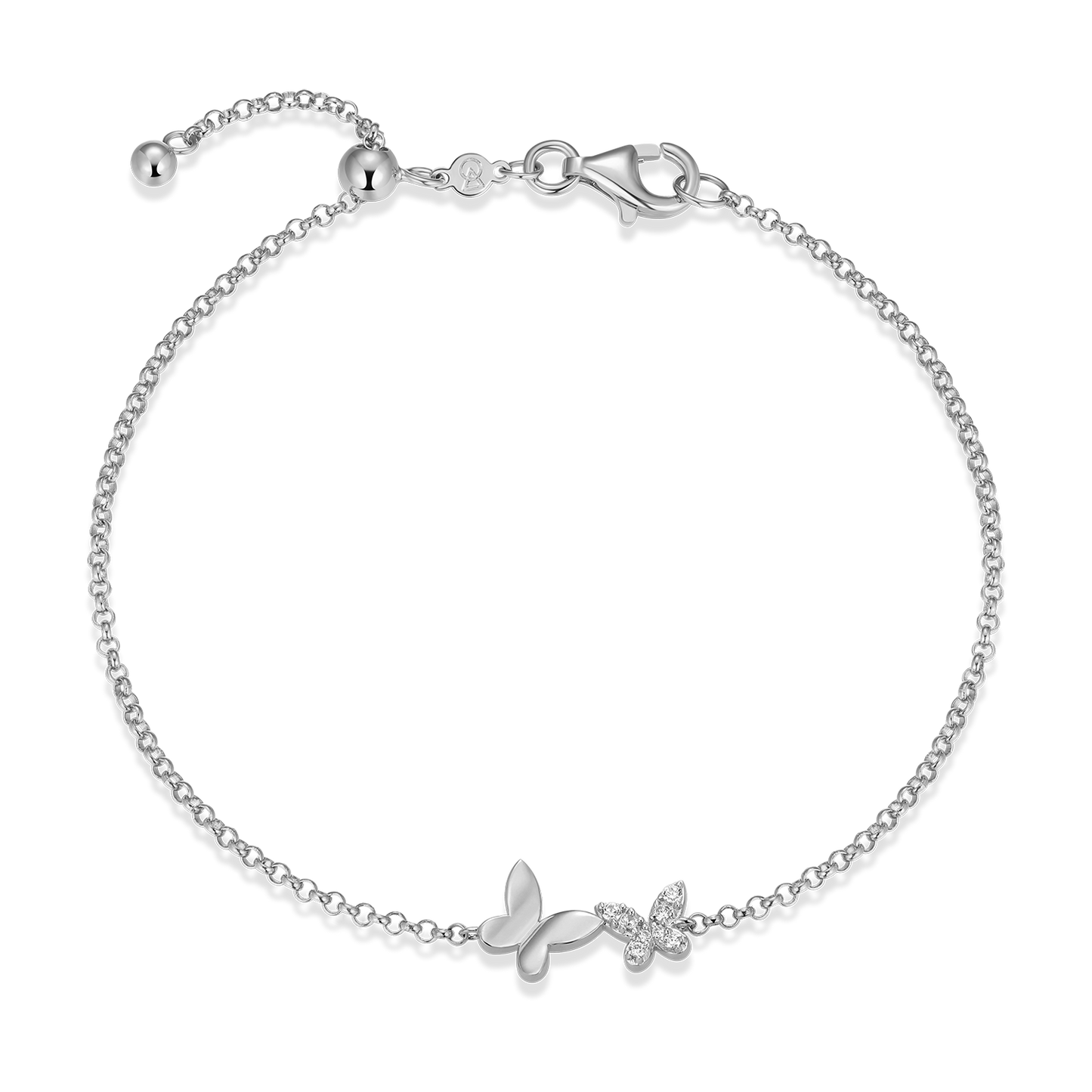 Twin Butterfly Lab-Created Diamond Bolo Bracelet in Rhodium-Plated Sterling Silver | M by Monte Luna