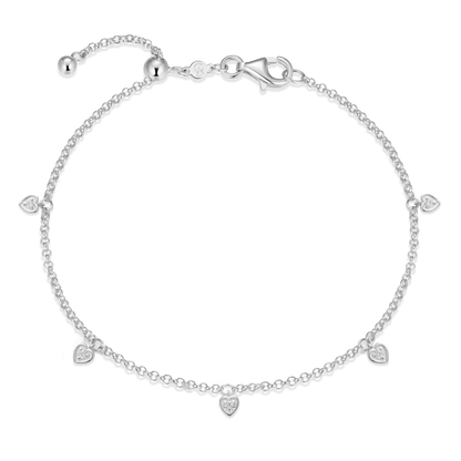 Dangling Hearts Bolo Bracelet in Rhodium-Plated Sterling Silver | M by Monte Luna