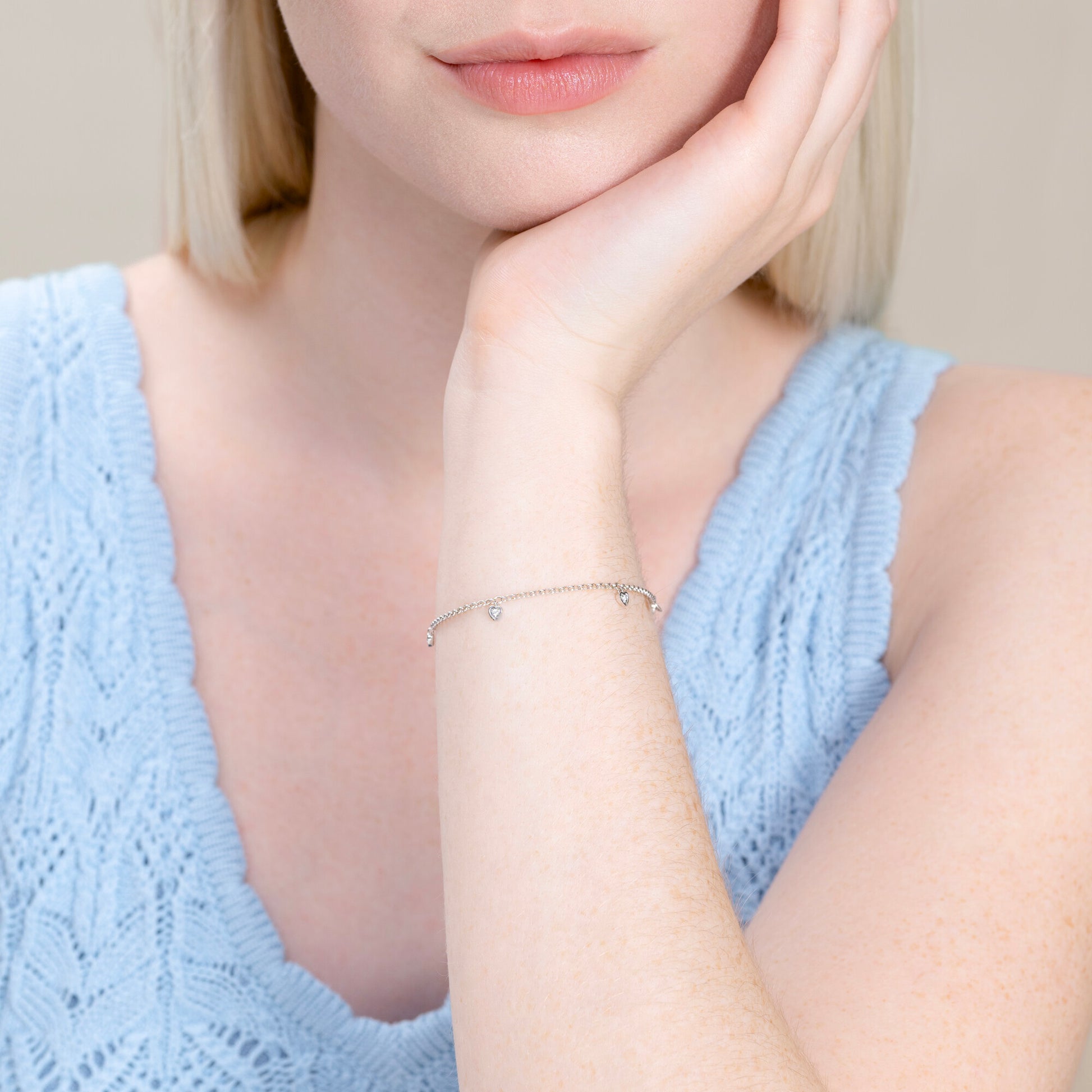 Dangling Hearts Bolo Bracelet in Rhodium-Plated Sterling Silver | M by Monte Luna