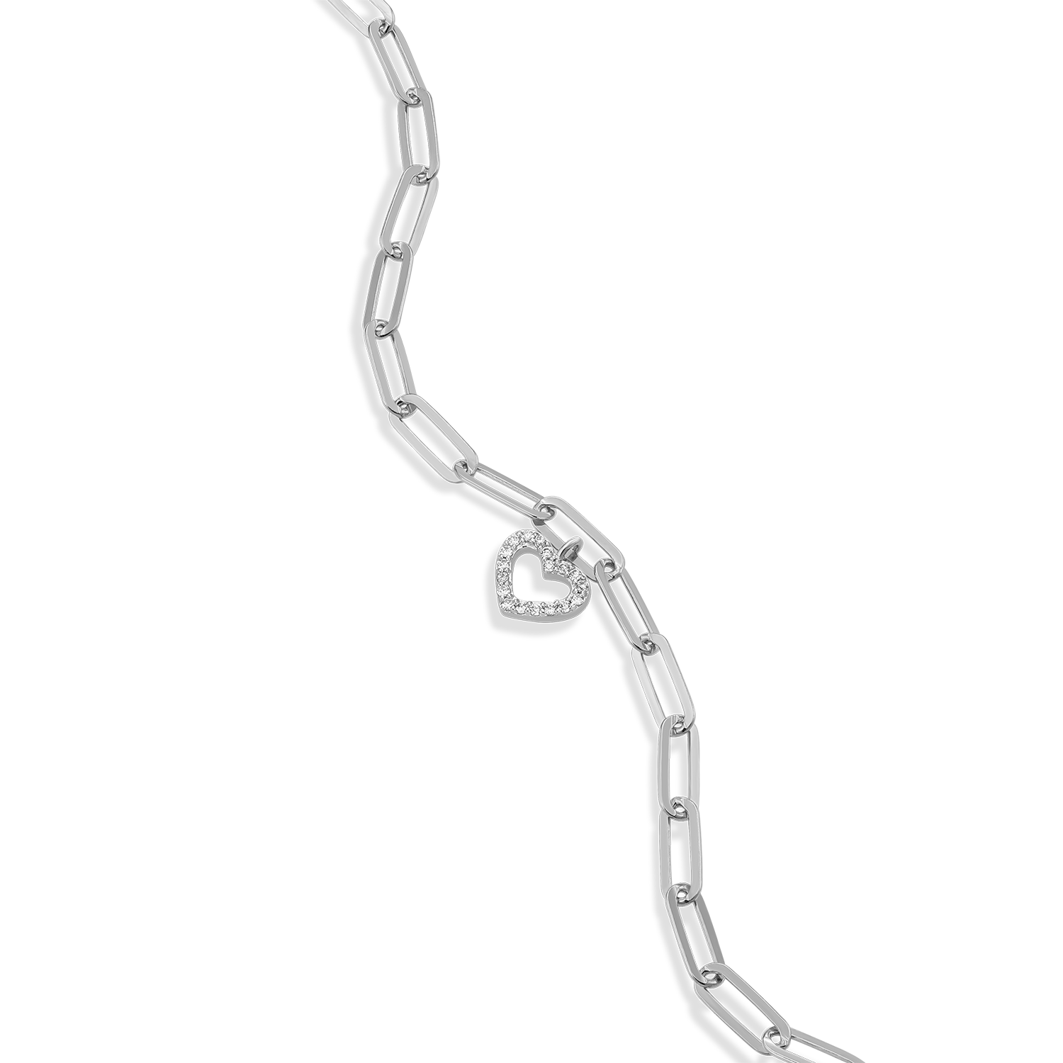 Open Heart Pendant Lab-Created Diamond Paperclip Bracelet in Rhodium-Plated Sterling Silver | M by Monte Luna