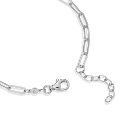 Open Heart Pendant Lab-Created Diamond Paperclip Bracelet in Rhodium-Plated Sterling Silver | M by Monte Luna