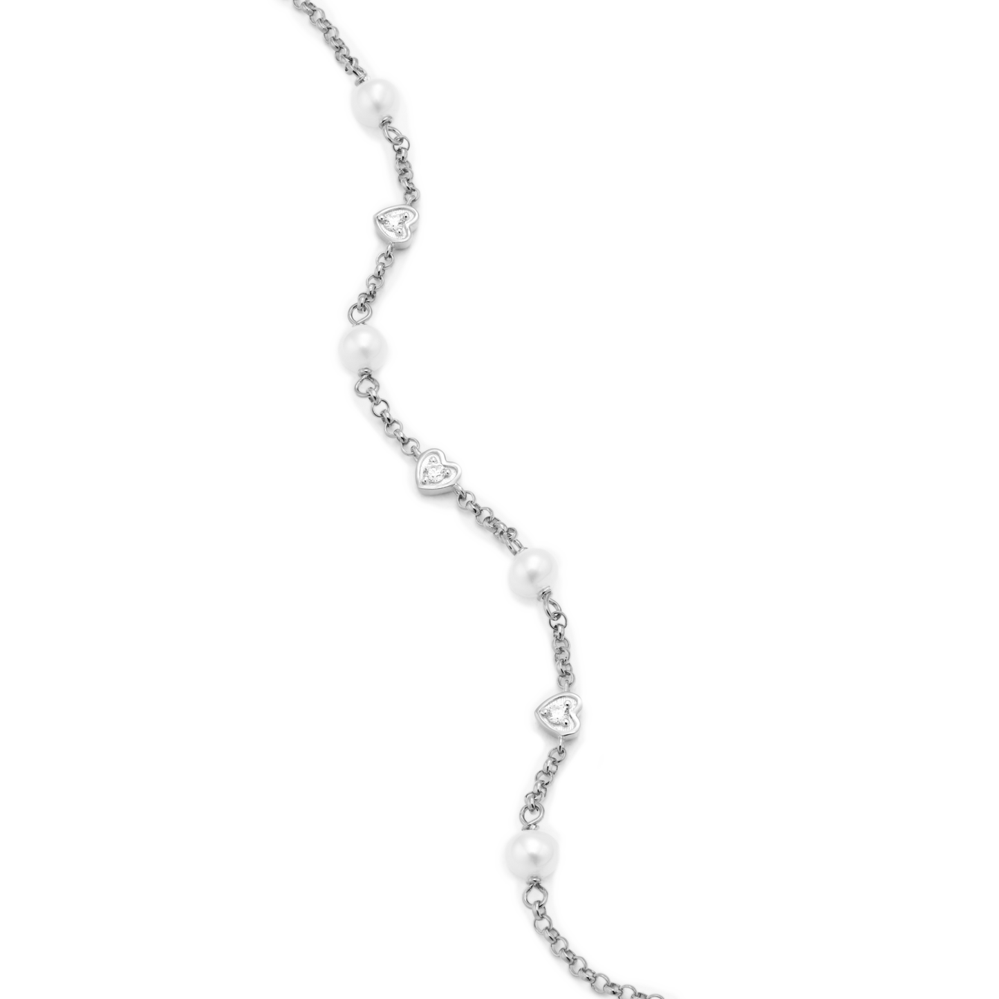 Hearts & Pearls Station Bolo Bracelet in Rhodium-Plated Sterling Silver | M by Monte Luna